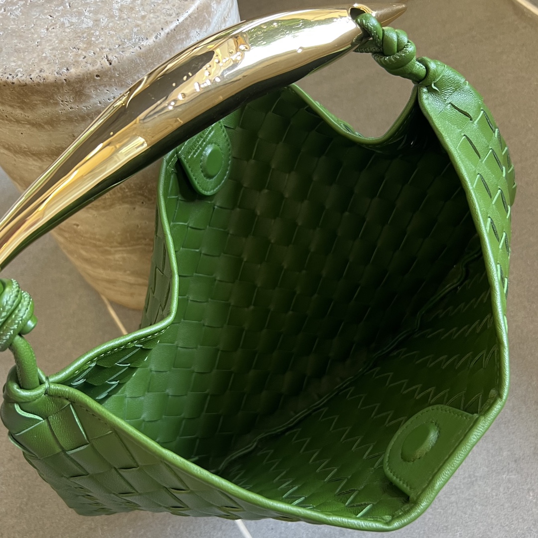 Small Sardine Intrecciato Leather Top Handle Bag Forest Green